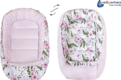 Produktbild von Babynestchen 5tlg Babynest Babydecke Steckkissen Kuschelnest Einschlagdecke Baumwolle 100x60x15 Blument mit Hellrosa Minky