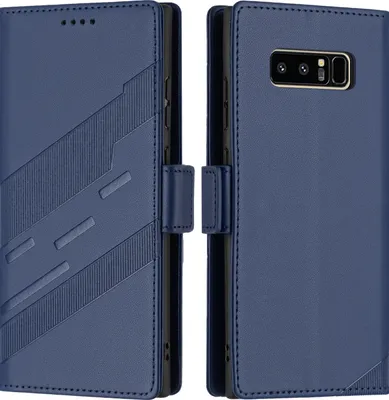 Produktbild von Hülle für Samsung Galaxy Note 8, Kunstleder Brieftaschen Handyhülle mit Kartenfach und Standfunktion Blau