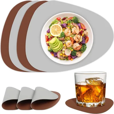 Produktbild von Doppelseitige Leder-Tischsets und Untersetzer - Set von 4 - rutschfest - abwaschbar - groß