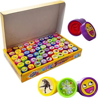 Produktbild von Stempelset Stempel Kinder Set, Selbstfärbende Tiere Emoji Dinosaur Stampers, Halloween Party Favor, Mitbringsel Kindergeburtstag Partygeschenk 60 Stück ISO