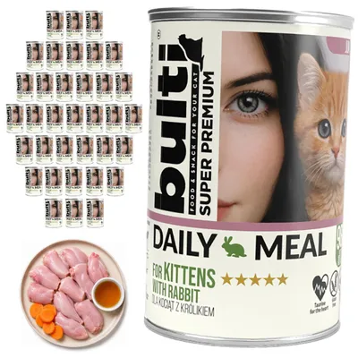 Obrázok produktu pre BULTI | Krmivo pre mačky s príchuťou králika – súprava mokrého krmiva pre mačky, 36 konzerv po 400 g – mokré krmivo pre mačiatka