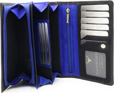 Produktbild von Jockey Club echt Leder Damen Geldbörse Portemonnaie RFID Schutz schwarz blau