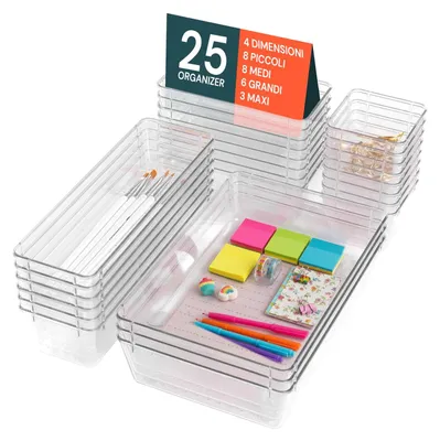 Zdjęcie produktu dla Organizer do szuflady 25 sztuk, układany w stos, przezroczysty, do biura