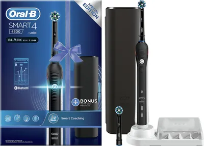 Produktbild von Oral-B SmartSeries Smart 4 4500 Black Edition, Erwachsener, Rotierende-vibrierende Zahnbürste, Tägliche Pflege, Sensibel, Whitening, Schwarz, 2 min, Akku