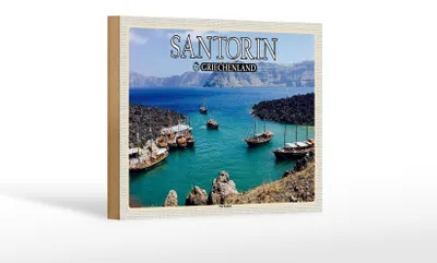 Produktbild von Holzschild Reise 18x12 cm Santorin Griechenland Kameni Vulkaninsel