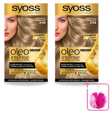 Image de 2 x SYOSS Oleo Intense 8-05 Blond Beige - Coloration permanente pour cheveux sans ammoniaque - Pack économique - 2 pièces