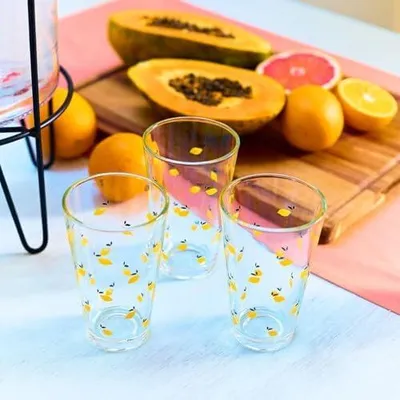 Produktbild von Set von Trinkgläsern, Token Summer, 3 Stück, 0,3 l, Transparent mit Zitronenmuster