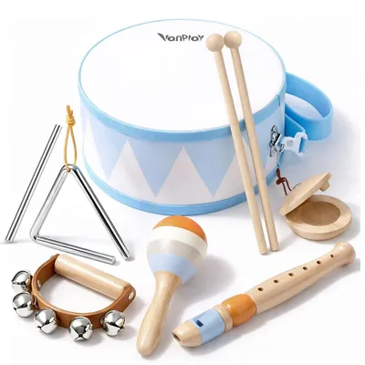 Produktbild von Musikinstrumente Kinder Trommel 6 in 1 Holzspielzeug Trompete Montessori Spielzeug Baby Geschenk 2 3 4 Jahr Junge Mädchen Kindertrommel 6 in 1