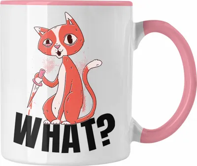 Produktbild von Trendation - What Katze Geschenk Grafik Lustige Katze Tasse (Rosa)