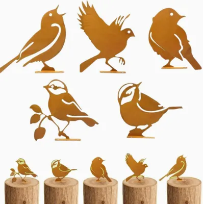 Produktbild von 5er Rost Vogel Gartendeko für Draußen,Vögel Deko Metall für Fensterbänken Zäunen Ästen,Gartenstecker Vögel Deko Rost