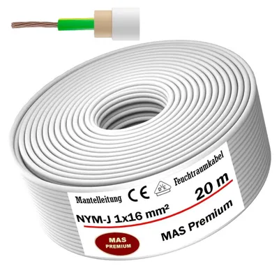 Produktbild von Feuchtraumkabel Stromkabel Mantelleitung 20 m NYM-J 1x16 mm² Elektrokabel