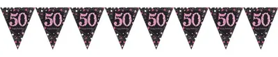 Image de 50. Anniversaire paillettes chaîne de fanions rose noir