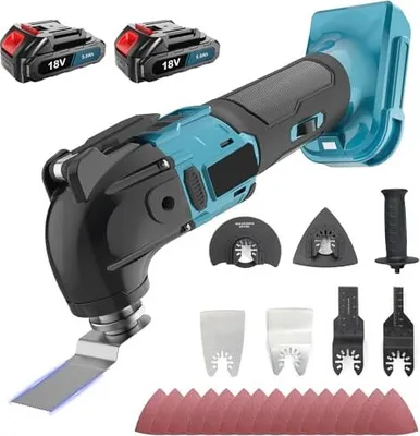 Produktbild von Akku Multifunktionswerkzeug Ersatz für Makita 18v, 4°Oszillationswinkel & 6-Gang 20000RPM, Bürstenloser zum Entfernen, Schaben, Schneiden (2 x