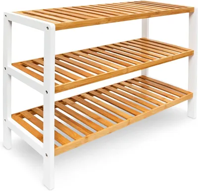 Immagine prodotto di Portascarpe in bambù - 54,5 x 70 x 24,5 cm - 3 ripiani - 9 paia di scarpe - Robusto - Naturale - Bianco
