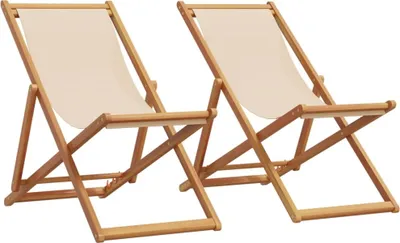Produktbild von Strandstühle 2 Stk. Klappbar Beige Stoff und Massivholz