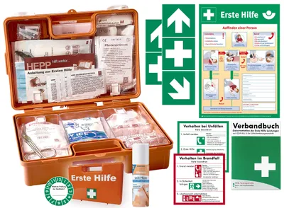 Produktbild von Verbandskoffer (K) Typ S - INKL. 90° ARRETIERUNG -Komplettpaket- Erste Hilfe -akt. DIN 13157 (Betriebe) INKL. Sprühpflaster + Aufkleber + Aushang