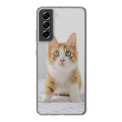 Produktbild von MuchoWow® Handyhülle Schutzhülle Hülle für Samsung Galaxy S21 FE Kätzchen - Blau - Orange - Mädchen - Jungen - Kind Silikon Softcase Handy Hülle - Mobiltelefonhülle