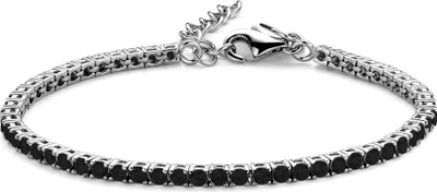 Produktbild von Neu Bling 9NB-1221 Silbernes Tennisarmband mit Zirkonia Steinen 3mm - Schwarz - 16.5+3cm - Rhodium - Silber