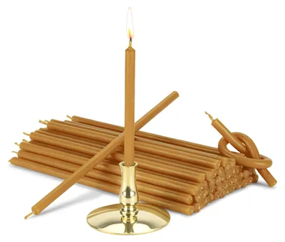 Set: 2 Kerzenhalter + 200 g Bienenwachs-Stabkerzen, gelb, 14 cm