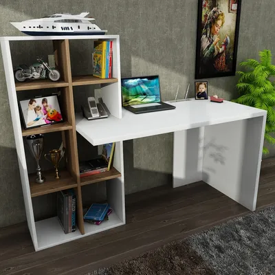 Obrázek produktu pro PC stůl WONDER s policí, bílá / ořech