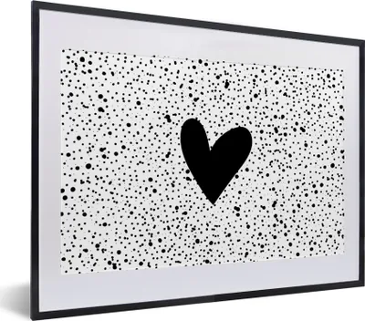 Produktbild von MuchoWow® Gerahmtes Poster Herz - Design - Weiß 40x30 cm - Poster mit Schwarzem Bilderrahmen Wandposter Rahmen Foto Bilder - Bilderrahmen - Poster im Rahmen