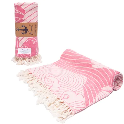 Image de Peshtemal turc Anemoss 100x180 cm – motif poisson, 100% coton, sans polyester, doux et séchage rapide, plage/piscine