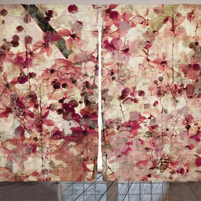 Produktbild von ARANDE Antiquität Gardine, Grunge Effekt Kirschblüten auf Gewelltem Bambusretro Blumenkunst Romantisches Muster, 280 x 260 cm, Beige Rosa