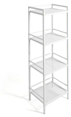 Produktbild von Eckregal zur Aufbewahrung - Freistehendes Regal - 4 Ebenen - Stahl - Platzsparend - Für Bad/Küche/Waschküche - Weiß