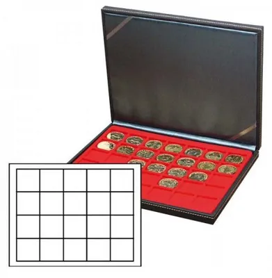 Produktbild von Lindner 2364-2120E Münzkassette NERA M mit hellroter Münzeinlage mit 20 quadratischen Fächern für Münzen/Münzkapseln bis Ø 47 mm
