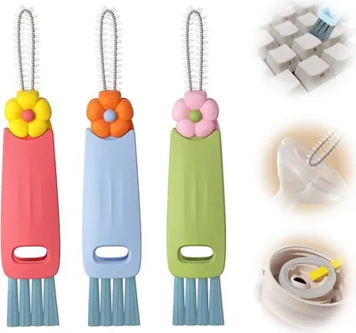 Produktbild von 3-teiliges multifunktionales 3-in-1-Reinigungsbürstenset für Becherdeckel, Wasserflaschen und Tastaturen