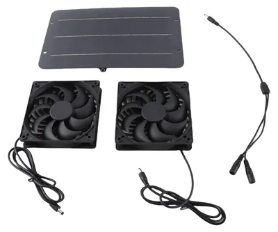 Produktbild von Solarbetriebenes Abluftventilator-Set 10 W 12 V Solarpanel-Doppelventilator-Set für Gewächshaus, Hühnerstall, Hundehütte, Schuppen, Scheune