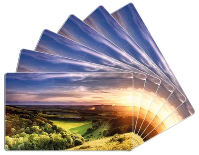 Produktbild von Wallario Frühstücksbrettchen 6er Set aus Glas, je 14 x 23 cm, mit rutschfesten Füßen, Motiv Farbenfroher Sonnenuntergang in England