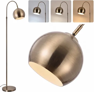 Zdjęcie produktu dla Lampa stojąca do salonu, lampa łukowa, gwint E27, włącznik nożny, maksymalna moc 40W, regulowana wysokość do 160 cm, lampka do czytania do sypialni, styl antyczny, kolor brązowy