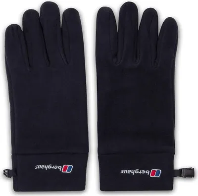 Schwarze Berghaus Spectrum Glove Fingerhandschuhe mit Berghaus-Logo und Clipverschluss am Handgelenk