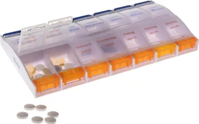 Produktbild von VANLO Wochenpillendose mit Öffner - 14 Fächer - beschriftet mit Mo-So + vormittag nachmittag