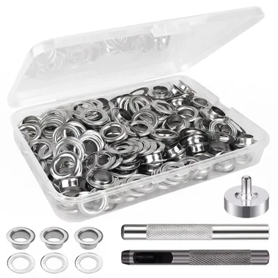Image de Kit d'outils pour oeillets - Ensemble de 100 pièces avec des oeillets de 6 mm - pour textiles et cuir