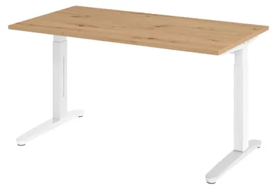 Produktbild von bümö Schreibtisch Serie-XB - Nachbildung: Asteiche, Gestell: Weiß/Alu poliert, Größe:  140 x 80 cm