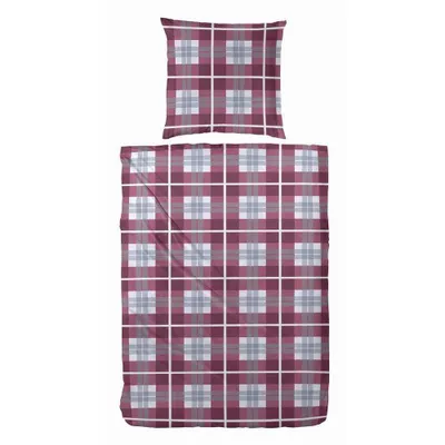 Produktbild von Hahn Flanell Bettwäsche Biber Kasten Bordeaux Hellgrau 100% Baumwolle Reißverschluss Bettbezug Kissenbezug Bettgarnitur Bettzeug 135x200 cm
