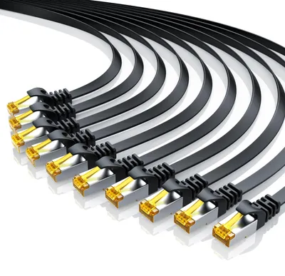 Imagen del producto de Cable de red Primewire, 10 unidades, CAT.7, RJ-45 (Ethernet), cable plano CAT 7 U/FTP Gigabit, cable de conexión de 10 Gbit/s, 0,5 metros