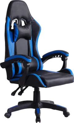 Image de Chaise de bureau ergonomique Gaming, avec accoudoir, appuie-tête, coussin lombaire, bleu