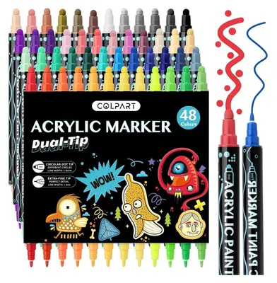 Produktbild von Acrylstifte wasserfest 48 Farben Steine Bemalen Marker für Kunststoff Glas Holz Metall