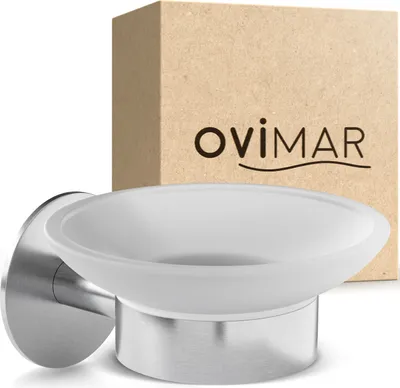 Produktbild von ovimar Seifenschale Kronborg | mit Halter für die Wandmontage | Edelstahl | silber | ohne Bohren | herausnehmbares Glas | für Bad oder Küche