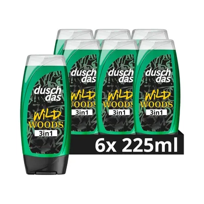 Produktbild von Duschdas 3-in-1 Duschgel & Shampoo Wild Woods Duschbad mit 12h Duft sorgt für einen erfrischenden Start in den Tag 6x 225 ml