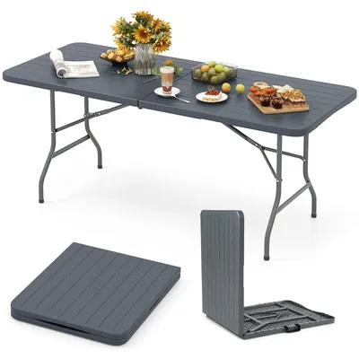 Produktbild von GOPLUS Campingtisch klappbar, 180 x 74 cm Gartentisch klappbar, Klapptisch mit HDPE-Tischplatte & robuste Metallbeine & Tragegriff, Grau
