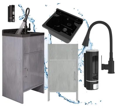 Produktbild von Granitan | Wirtschaftsspüle - LOMA - mit Unterschrank - mit Armatur - mit Siphon - mit Seifenspender - Schwarz - 77 x 41 cm