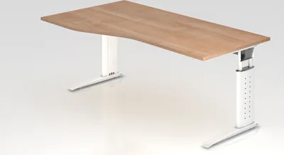 Produktbild von Schreibtisch Mauri | Nussbaum | Weißes Gestell | BxT 180x80/100cm | Arbeitshöhe 68-86cm | höhenjustierbar, 2cm Raster | C-Fuß-Gestell | Rechteckform