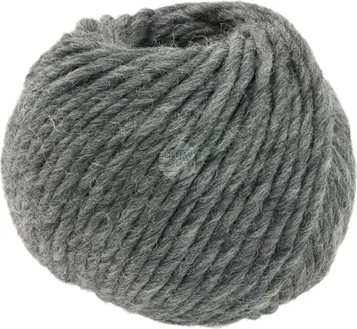 A close-up, isolated shot of a ball of grey yarn.