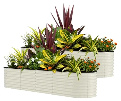Obrázok produktu pre Sada dvoch vyvýšených záhonov – kvetináče do záhrady – pozinkovaná oceľ – cca 240x60x60 cm – odolné voči korózii – vhodné na zeleninu a kvety