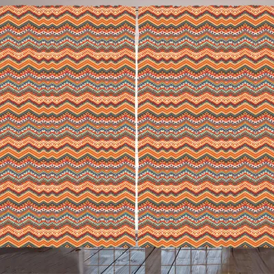 Produktbild von ARANDE Bunt Gardine, Bunter Zick Zack Zig Zag zeichnet historisches Mayamuster Ethnie Thema, 280 x 245 cm, Mehrfarbig
