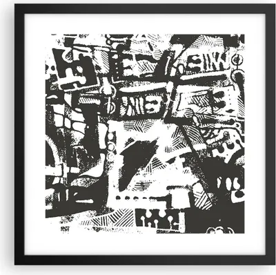 Produktbild von Gerahmtes Poster - Schwarzer Rahmen - Schwarzweiß Figuren Abstraktion - 40x40 cm - Wand Bild - Wanddeko - Wandbilder - Kunstposter - Wandposter - Bilderrahmen - Bilder - Kunstdruck - P2BAC40x40-5125